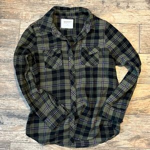 Green and purple flannel with gold sequin embellishment on back